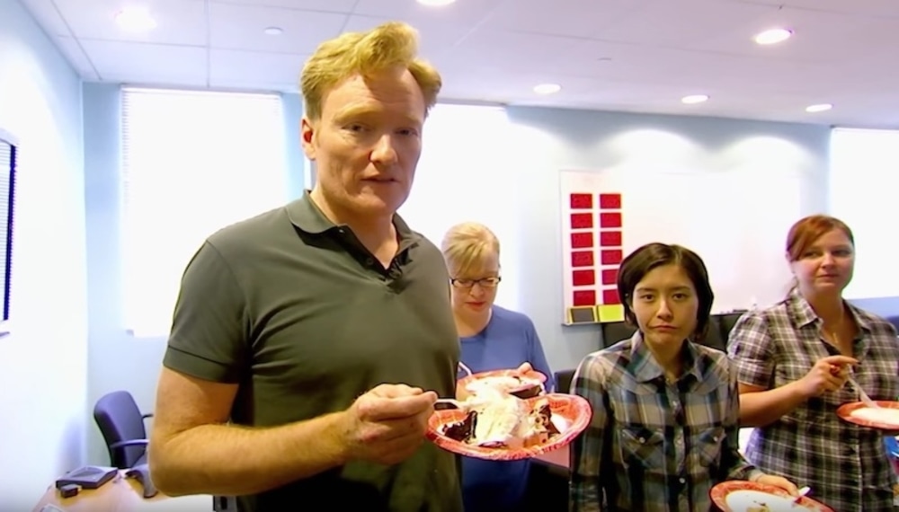 Conan Busts His Employees Eating Cake